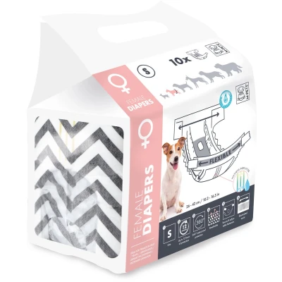 Afbeelding van Hondenluiers M PETS LUIERS Vrouw S x10 Tailleomvang 17,5 37 cm 2 4 kg Vochtigheidsindicator 12 uur bescherming