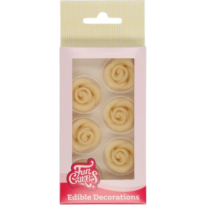 Afbeelding van FunCakes Marsepeinen Taartdecoraties Witte Rozen 6 Stuks Taarttopper