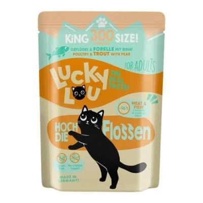 Afbeelding van 6x300g Lucky Lou Adult Gevogelte &amp; Forel nat kattenvoer