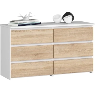 Afbeelding van AKORD Commode CL 100 met 6 laden, functioneel, voor woonkamer, slaapkamer, duurzaam, ABS rand, 35 x 57 cm, wit + Sonoma eiken