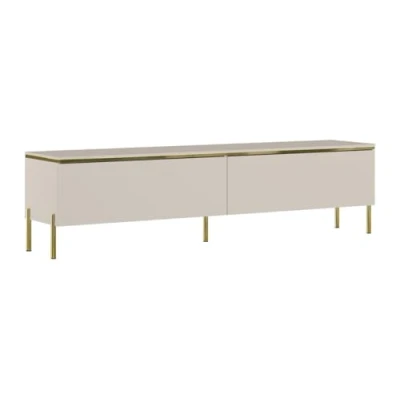 Afbeelding van Pascal MORABITO Tv meubel met 2 deurtjes Beige en goudkleurig VUKIA van L 180 cm x H 46.8 D 39.6