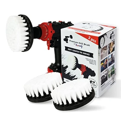 Afbeelding van Premium boorborstel, 3 stuks, extra zacht, wit, 13 cm, voor het reinigen van tapijt, leer, meubelbekleding, meubels, auto interieur, glas