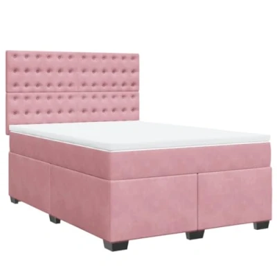 Afbeelding van vidaXL Boxspring met matras fluweel roze 140x200 cm