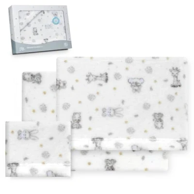 Afbeelding van Interbaby Underzy Beddengoedset 100% polyester met hoeslaken, laken en kussensloop, Koala motief, wit/blauw, 60 x 120 cm
