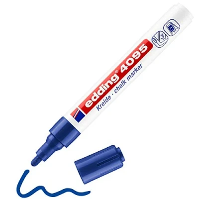 Image de edding 4095 Marqueur craie liquide bleu 1 feutre pointe ronde 2 3 mm effacable pour écrire sur les vitres,le verre ardoise aux couleurs opaques