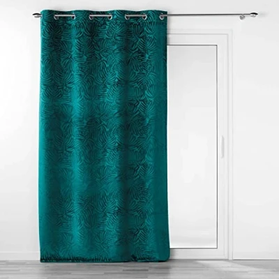 Afbeelding van douceur d&#039;intérieur, Gordijn met ogen (140 x 240 cm) Analia petrol, ondoorzichtig, fluweel reliëf, petrol
