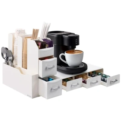 Afbeelding van Navaris set van koffiecapsules lades en Koffie organizer Koffiecups houder met 5 Geschikt voor tot 48 cups tafel Wit