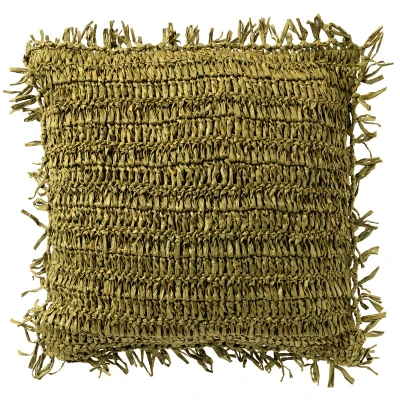 Afbeelding van Dutch Decor ANTONIO Sierkussen 45x45 cm effen kleur met raffia Olive Branch groen