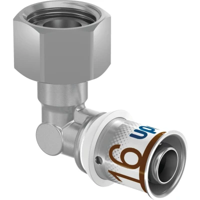 Afbeelding van Uponor S Press Plus perskoppeling Ø16x1/2&quot; binnendraad knie Geberit inbouwreservoir. Artikelnr: 1070658