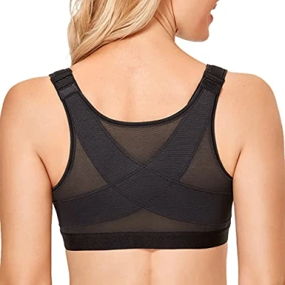 Afbeelding van Delimira Comfortabele beugelloze rugsteun beha met voorsluiting voor dames, zwart.