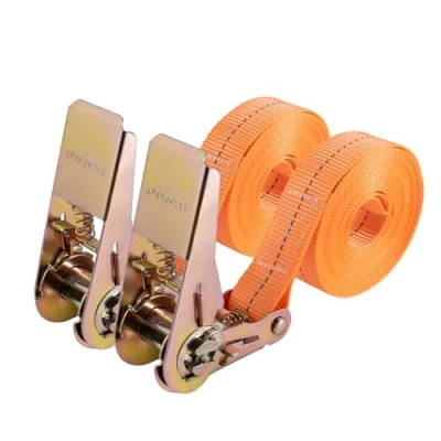 Afbeelding van 2 stuks 4 m spanbanden met ratel, robuust voor het vervoer van uitrusting, motorfiets, fiets, verhuizing, bagage en camping