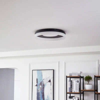 Afbeelding van Lucande Slimme plafondlamp RGB met dimmer 1licht Ijzer, plastic H: 9.3 cm zand zwart, wit Inclusief lichtbron