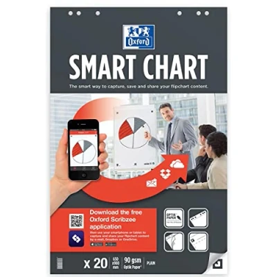 Afbeelding van Oxford Smart Chart flipcharblok, ft 65 x 98 cm, pak met 20 vel, blanco flipchartpapier
