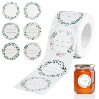 Afbeelding van Romon Zelfklevende etiketten, 200 stuks, jametiketten, rond, zelfklevend, voor jampotten, kruidenpotjes,
