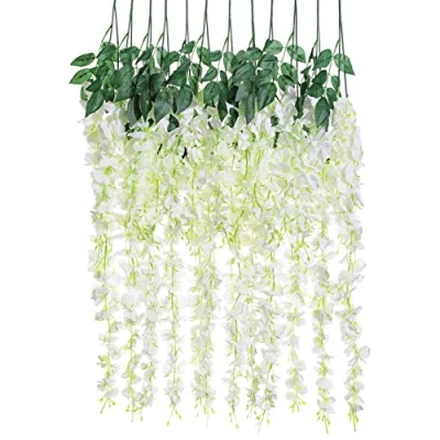 Afbeelding van Veryhome 12 stuks kunstbloemen, realistisch, zijde, romantisch, aan de wijnstok, voor bruiloftsdecoraties, thuis, tuin, feest, decoratie, wit