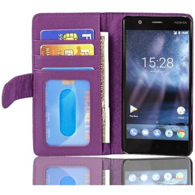 Afbeelding van Cadorabo Hoesje geschikt voor Nokia 3 2017 in BORDEAUX PAARS Beschermhoes met magnetische sluiting en kaartsleuven Book Case Cover Etui