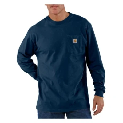 Afbeelding van Carhartt K126 Heavyweight LS Pocket Navy T Shirt Heren