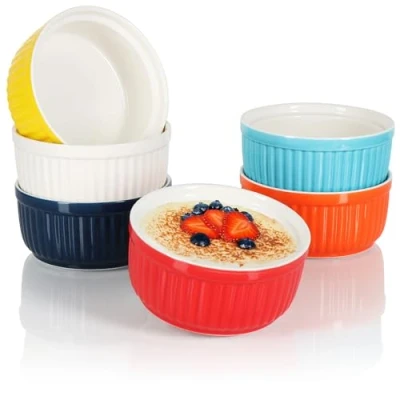 Afbeelding van COM FOUR® 6 x soufflé schalen stoofpotvinnen van keramiek ovenbestendige pannenschalen wasbare dessertkommen gekleurde keramische containers 250 ml