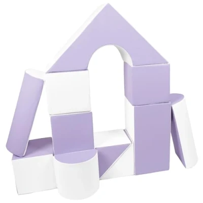 Afbeelding van Velinda 11 stuks grote schuimbouwstenen bouwstenen reuzenbouwstenen slotenset (kleur: wit, paars)