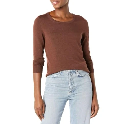 Image de Amazon Essentials Chandail léger à manches longues et col ras du cou pour femme (disponible en grande taille), marron foncé, taille XL