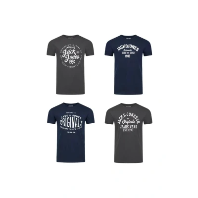 Afbeelding van Jack &amp; Jones Heren T Shirt JJLINO 4 Pack regular fit Veelkleurig M Ronde Hals Volwassenen Opdruk Print Shirts