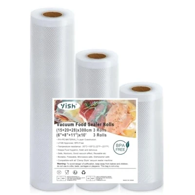 Image de YISH Lot de 3 rouleaux sacs sous vide : alimentaires 15/20/28 x 300 cm, film professionnels sans BPA, pour toutes les machines à emballer et