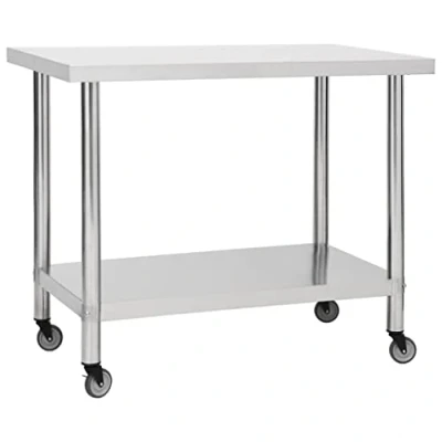 Image de vidaXL Table de travail cuisine avec roues 100x60x85 cm Inox51639