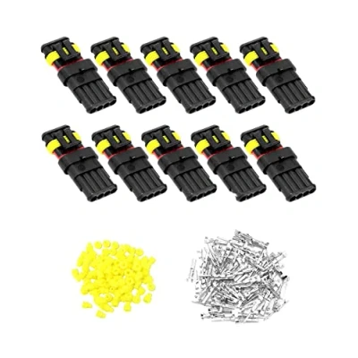 Afbeelding van QWORK® 10 stuks waterdichte elektrische connectoren, 4 polige stekker, nylon kabelconnector, voor auto, vrachtwagen, motorfiets