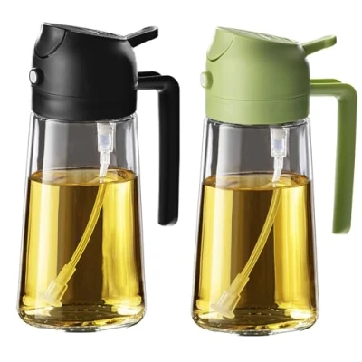 Afbeelding van TrendPlain 470 ml olijfolie dispenser en sproeifles voor keuken, salade, barbecue (zwart groen)