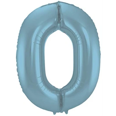 Image de Ballon aluminium numéro 0 bleu pastel mat 86cm