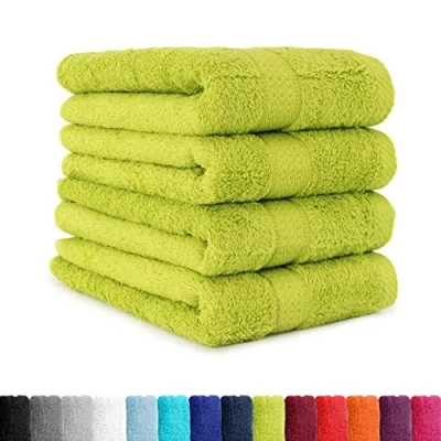 Afbeelding van Set van 4 handdoeken in verschillende kleuren, appelgroen, 50 x 100 cm