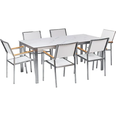 Afbeelding van Beliani COSOLETO/GROSSETO Tuinset 4 persoons Wit marmer Graniet/Glas