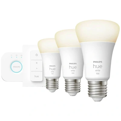 Afbeelding van Philips Hue White Starter Pack E27 met 3 lampen, dimmer + Bridge