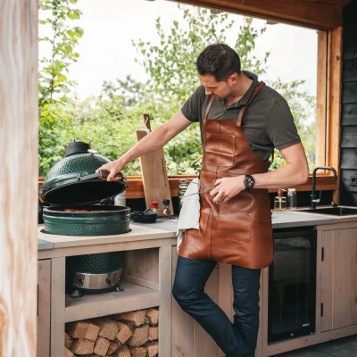Afbeelding van Leren Schort Cognac Churrasco The Chesterfield Brand