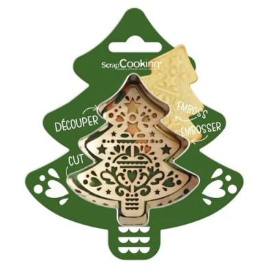 Afbeelding van ScrapCooking 2092 Snijder + Embosser set van dennenhout Kerst uitsteekvorm roestvrij staal voor koekjes in reliëf Vorm accessoires gebak zandkoekjes