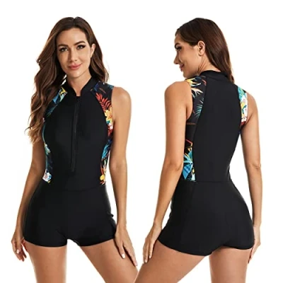 Afbeelding van BEACHKINI badpak met lange mouwen en ritssluiting voor dames, eendelig waterbescherming., 52 zwart