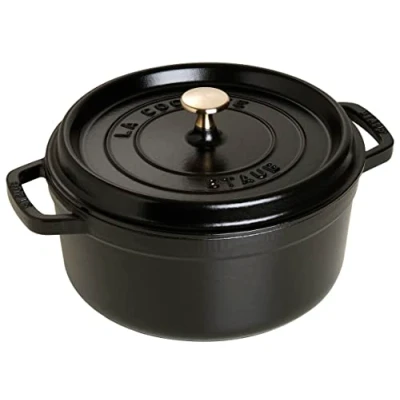Afbeelding van STAUB Geëmailleerde gietijzeren stoofpan met deksel, voor alle warmtebronnen inclusief inductie, 5 tot 7 personen, rond, 28 cm, 6,70 l, 7,7 kg, mat zwart