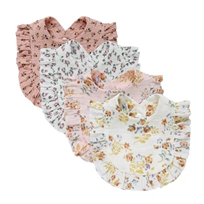 Afbeelding van Nishine Set van 4 babymuiltjes voor baby&#039;s, uniseks, algodón, verstelbaar, tanden, voeding en Bloemenset
