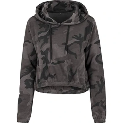 Afbeelding van Build your Brand Ladies Camo Cropped Hoody BY065 Dark