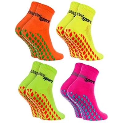 Afbeelding van Rainbow Socks Neo ABS Sportsokken voor dames en heren, neon, sportsokken, 4 x oranje, groen, roze, geel.