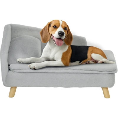 Afbeelding van PawHut canapé pour chien de taille moyenne, avec coussin amovible et lavable, animaux compagnie pieds en bois, design surélevé, 15 kg, gris clair
