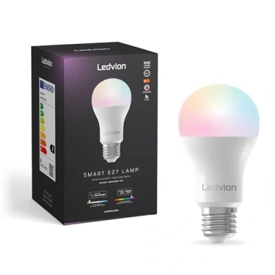 Afbeelding van Ledvion Slimme RGB+CCT E27 LED lamp, Wi Fi verlichting, Wifi dimbaar, 8W, 806 Lumen, compatibel met onder andere Alexa en Google Home