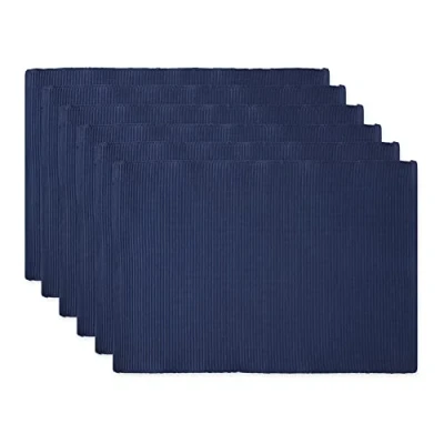 Afbeelding van DII Basic Everyday set van 6 geribbelde placemats, 100% katoen, 33 x 48 cm, nautisch blauw