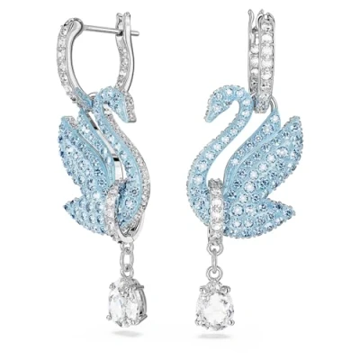 Afbeelding van Swarovski dames Iconic Swan oorringen met kristal in de kleur Zilver, maat: US 7 = 17,3 mm