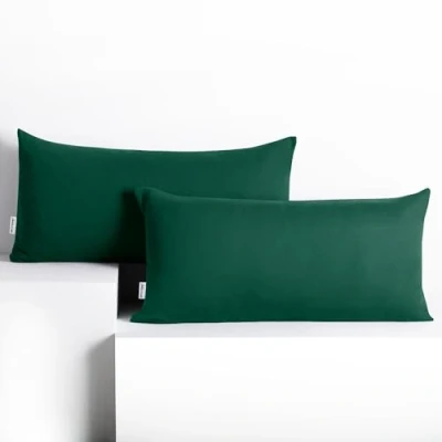 Image de DecoKing Lot de 2 housses coussin en coton avec fermeture Éclair 40 x 80 cm Vert bouteille Ambre