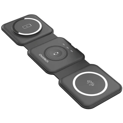 Afbeelding van Choetech 3 in 1 Opvouwbare Draadloze Lader Geschikt voor iPhone/AirPods/Watch Zwart
