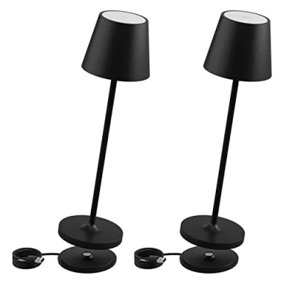 Afbeelding van K Bright Led tafellamp op batterijen, dimbaar, oplaadbaar, warmwitte lichtkleur, voor binnen en buiten, met contact oplaadstation, zwart (2 stuks)