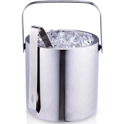 Afbeelding van Alpina IJsemmer inclusief tang en deksel ijsklontjes houder rvs zilver 14 x cm Cocktails bar artikelen
