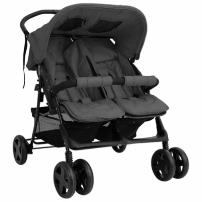 Afbeelding van vidaXL Tweelingkinderwagen staal donkergrijs