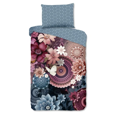 Afbeelding van Cheqo® Luxe Satijnen Dekbedovertrek 140x200 cm Mandala en Bloemen Print Multi 1 Persoons 100% Katoen Satijn
